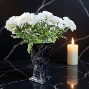 Wazon na kwiaty dekoracja na grób czarno-złota nakrapiana MD910