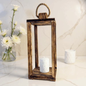 Lampion Latarnia Opalane Drewno Dekoracja Średni