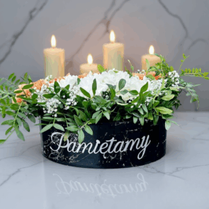 Doniczka na kwiaty czarno-srebrna nakrapiana z napisem MD887