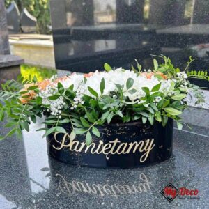 Doniczka osłonka czarno-złota nakrapiana na cmentarz z napisem MD877
