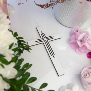 Topper Pik Krzyż Dekoracja Kwiatów Kościoła na Chrzest Komunię biały MD1044