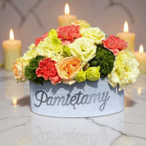 Doniczka ozdobna do kompozycji kwiatowych Marmur z napisem Srebrnym MD911