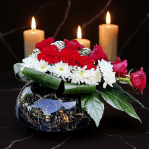 Okrągła Doniczka na Kwiaty na Grób czarno-złota MD886