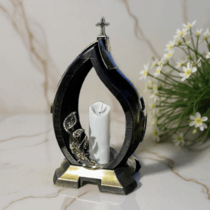 Znicz szklany duży na grób z kwiatem złoty Płomień MD920