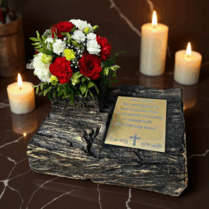 Doniczka ozdobna na grób w kształcie skały z Pianki Poliuretanowej z laminatem Złotym