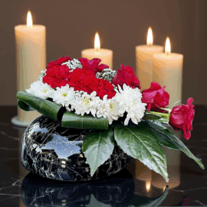 Okrągła Doniczka na Kwiaty na Grób czarno-srebrna MD889