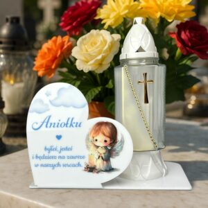 Statuetka na Grób Dziecka Serce Białe dla Chłopca MD1386