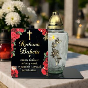 Statuetka Na Grób z Czerwonymi Różami – Podstawka pod Znicz MD1415